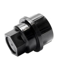 Black plastic Wheel Lug Nut Cap M27X2.0 for Silverado Sierra 1500 Yukon Avalanche Suburban, side view of single cap.