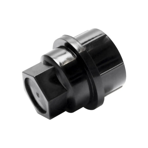 Black plastic Wheel Lug Nut Cap M27X2.0 for Silverado Sierra 1500 Yukon Avalanche Suburban, side view of single cap.