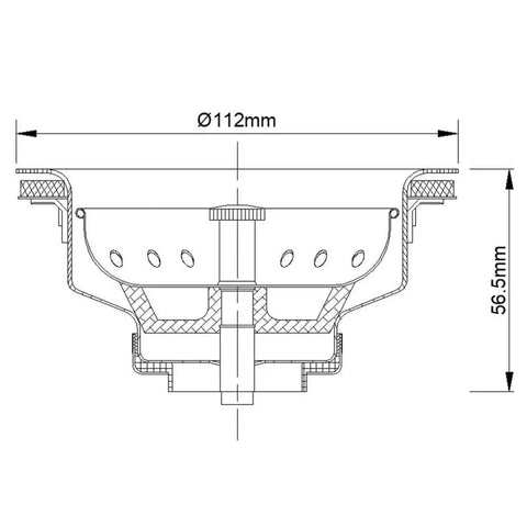 Technical diagram of three and a half inch kitchen sink drain assembly with strainer basket and stopper all stainless steel drain kit built to last rustproof fits most American sinks easy install