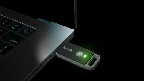 Lock Down Your Digital Life With This Solid Usb C Security Key Powered By Puf Technology For FIDO2 U2F Certified 2FA And Passwordless Login That Beats Hackers No Cap, inserted in laptop USB port.