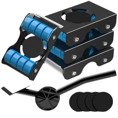 Heavy Duty Steel Roller Sofa Mover Tool With Moving Brakes And Non Slip Pads For Lifting Couches Fridge Up To 350kg Capacity Home Office Transport showing rollers and lifting lever.