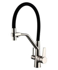 GAZOGJ 3-Way Kitchen Faucet with 360°Rotating Extendable Shower Head, featuring sleek black and silver finish.