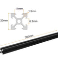 4 Pcs V Slot 2020 Aluminum Extrusion Profile European Standard 350mm X 20mm Anodized Black Linear Rail Frame For 3D Printers CNC DIY showing profile dimensions