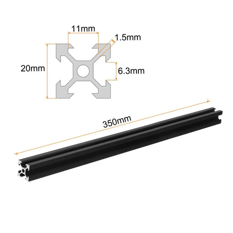 4 Pcs V Slot 2020 Aluminum Extrusion Profile European Standard 350mm X 20mm Anodized Black Linear Rail Frame For 3D Printers CNC DIY showing profile dimensions