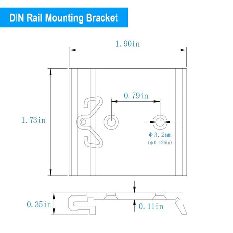 Technical diagram of DIN Rail Mounting Clip One And Three Quarter Inch Width Universal Aluminum Alloy Bracket Snap In Fixed Clamp