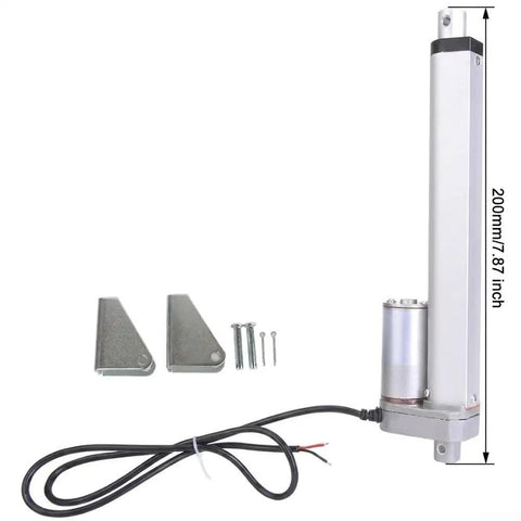 Built Tough 12V DC Electric Linear Actuator With Eight Inch Stroke And Three Hundred Newton Load Racing At One Point Two Inches Per Second For Knockout Ip45 Aluminum Automation Performance, showing actuator with mounting brackets.