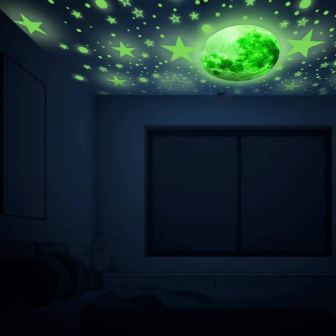1086 Piece Glow In The Dark Stars And Moon Wall Decals Set For Ceiling And Walls Solar System Galaxy Kids Bedroom Green Decor