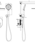 Straight Up Slick Thermostatic Shower System Wall Mounted Concealed Bathtub Faucet Brushed Grey dimensions and features drawing.