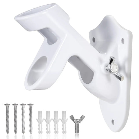 Heavy Duty Flagpole Wall Mount Bracket With Solid Hardware Kit For Patio Siding Or Lawn Display One Inch Inner Bore, white aluminum design.
