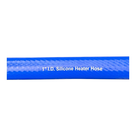 Front view of blue packaging label for 1 in ID silicone heater hose