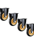 Heavy Duty 3 And 4 Inch Caster Wheels With Dual Locking Brakes Swivel Casters And Fixed Rollers shown in a four pack with rubber tread.