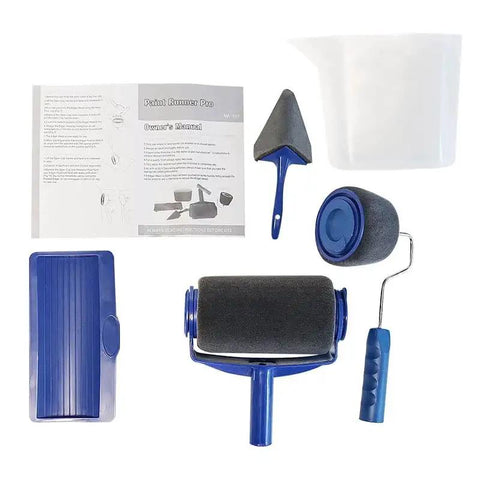Go Hard DIY Paint Roller Brush Tools Set With Flocked Edger Handle And Leak Free Seamless Wall Decorating Kit components including rollers, tray, and guide.