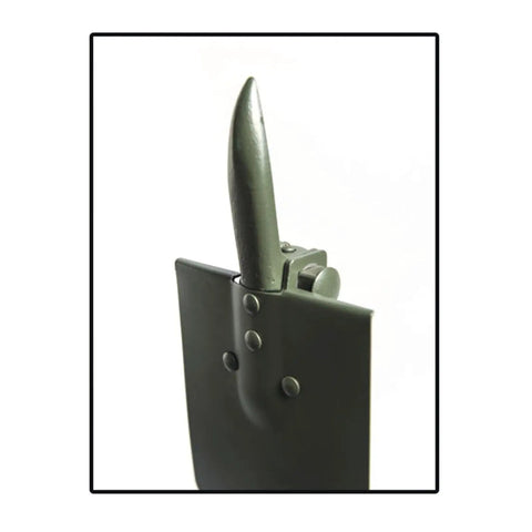 Close-up of hoe blade on a German Style Folding Shovel With Hoe And Blade, Heavy Duty Steel Multi Tool for Digging, Camping, And Hiking