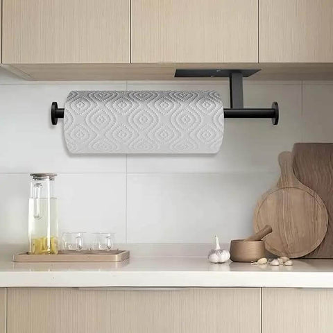 Self Adhesive Paper Towel Holder Wall Mount No Drill Easy Install Heavy Duty SUS304 Stainless Steel Black Finish in kitchen