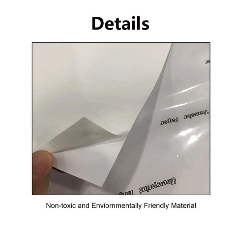 Printable Heat Transfer Vinyl Paper For Inkjet Printers Iron On HTV For Dark Fabrics A4 sheet close-up showing non-toxic material
