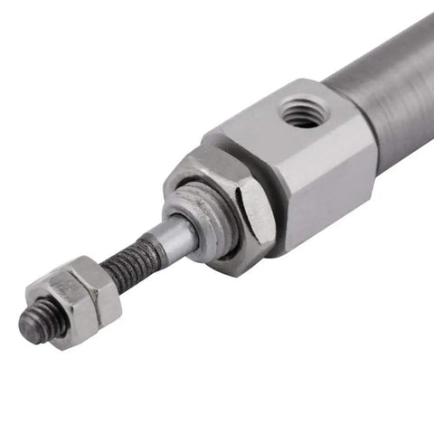 Close-up of Stainless Steel Ten Millimeter Bore And Hundred Millimeter Stroke Double Acting Pneumatic Air Cylinder end fitting.