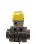 Beefy 3 Inch Electric PVC Ball Valve With High Torque Aluminum Gearbox 110 230V AC Normally Closed With Power Off Return Two Wire Control Flexible Joint Easy Install For Water Lines And Industrial Use, front view