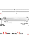 Diagram of a Pneumatic Air Cylinder 25mm Bore 25mm Stroke Double Acting with Two 8mm Fittings PT1/8 Port, aluminum body specifications.