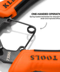 Close-up of 6-In-1 Convertible Snap Ring Pliers Set With Four Interchangeable Heads highlighting one-handed operation feature.