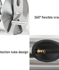 Stainless Steel Garden Hose Reel With Durable Protective Cover And Smooth Metal Crank For 50 Foot Hoses showing 360° flexible crank and protection tube design.