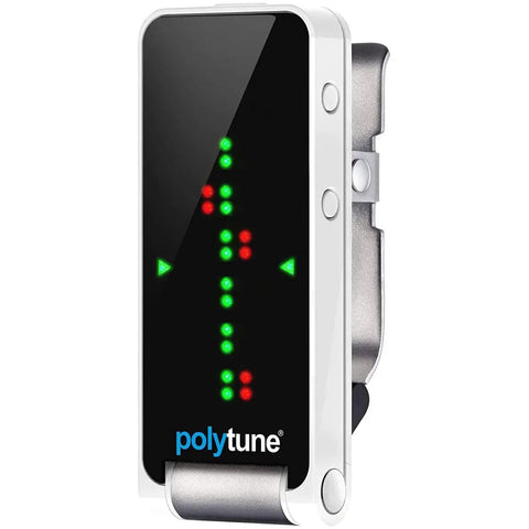 PolyTune Clip On Guitar Tuner With Polyphonic Tuning Strobe And Chromatic Modes Plus 108 LED Matrix Display close-up view.