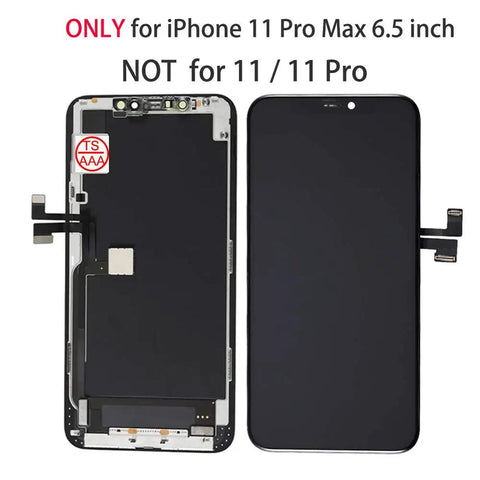6.5 Inch Screen Replacement Kit for iPhone 11 Pro Max with LCD Display, 3D Touch Digitizer, and Frame Assembly shown front and back