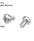 Slick 304 Stainless Steel Machine Screws M3X4mm Pan Phillips Head Bolts showing two precision threaded fasteners.