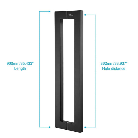 Push Pull Door Handle 900mm Stainless Steel Square Rectangle Matte Black Finish for Solid Wood Timber Glass Doors