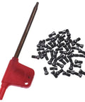 50 Piece M2.5 X 6MM Torx Socket Head Cap Screws For Carbide Insert Lathe Tools with a red Torx wrench and black screws.
