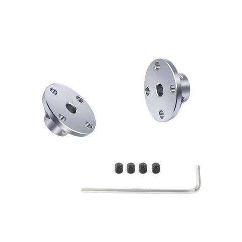 Flange shaft couplings, 6mm aluminum, set of six with mounting hubs, screws, and hex key