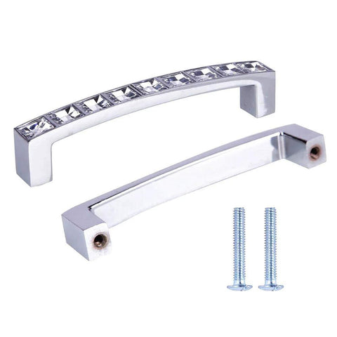 Modern Decor Crystal Glass Rhinestone Drawer Cabinet Pulls Zinc Alloy Handle Set with screws, 4 inch, pack of 5