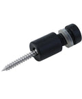 Close-up of glass standoff, 1/2 x 3/4 in, matte black with stainless steel screw