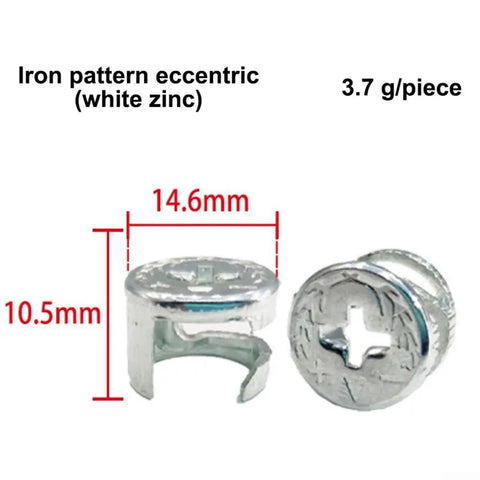 Dead Tight Zinc Alloy Cam Lock Nuts For Cabinets And Drawers Heavy Duty Furniture Connector Fasteners To Keep Wardrobes Secure For Easy DIY Fixes Pack Of 24 Pieces with size dimensions shown.