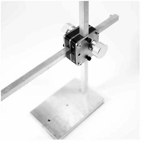 Heavy Duty Anti Tip Metal Base Stop Motion Shooting Bracket With Interchangeable Brass Fixtures close-up on adjustable arm and base
