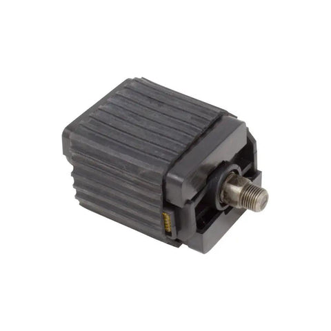 Pedal Blocks 1.5 Inch Black Riser Kit for Platform Pedals with Rubber Grip shown at an angle displaying rubber surface and attachment point.