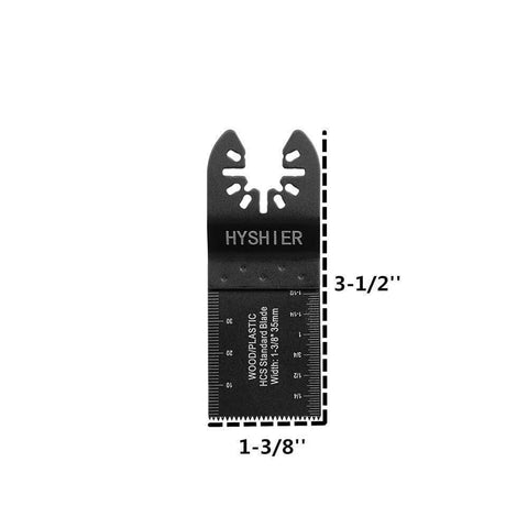 HYSHIER oscillating tool blade, black metal with built-in ruler marks, front view
