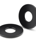 50 Piece M6 X 12mm Flat Washers Black Coated 304 Stainless Steel Heavy Duty Corrosion Resistant Built Rock Solid For Automotive Repair And DIY Projects Zero Rust Nonsense Pro Grade Hardware Bulk Pack, showing two flat washers from above.