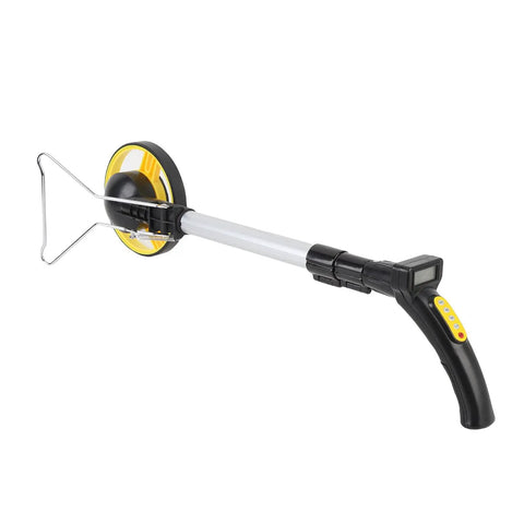 Distance Measuring Wheel Ergonomic Folding Design with Digital Display featuring a black handle and yellow measuring wheel.