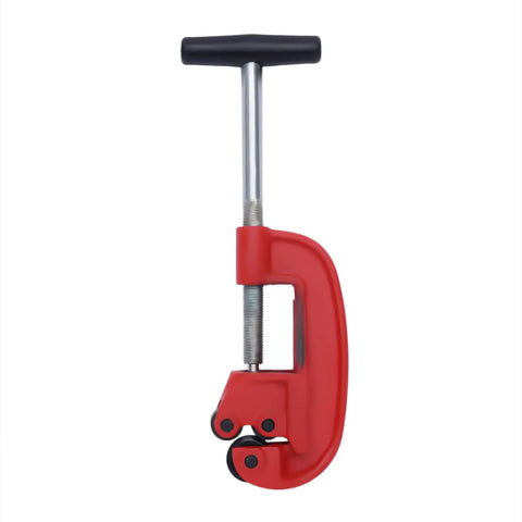 Heavy Duty Portable Ratchet Pipe Threader Kit With 5 Dies For 3/8 To 1-4 Inch Npt Threading, red manual tool, easy grip handle.