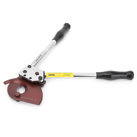 Heavy Duty Manual Ratchet Cable Cutter With Manganese Steel Blade for thick copper, aluminum, and steel cables, side view.
