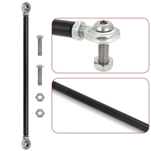 Throttle Linkage Adjustable Kit With Ten And A Quarter Inch To Eleven And Three Quarters Inch Reach Aluminum Alloy Rod Ends Universal Car Fit Left And Right Hand Threads Easy Install For Street And Track Rides Durable Performance Upgrade black linkage rod with rod ends and hardware