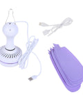 6 Leaves Ceiling Fan with Remote Control for Outdoor USB, portable fan with USB cable and purple blades, lightweight design.
