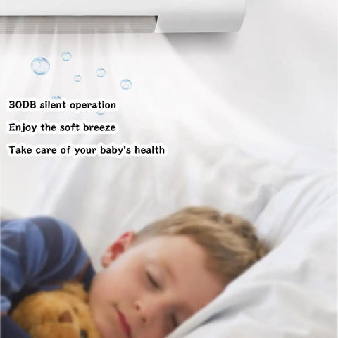 Wall Mounted Heater And Air Conditioner Featuring Remote Control Built In Timer Ultra Quiet Operation No Sweat Install Straight Up Cool Or Heat Performance For Your Home Base Or Office Setup with soft breeze and 30DB silent operation.