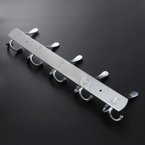 Two Piece Five Hook Wall Mounted Coat Rack Made From Solid Stainless Steel Featuring A Polished Mirror Finish Great For Bathrooms Bedrooms And Hallways A Real Deal Storage Solution - Close-up view showing hooks.