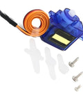 Top Shelf Six Channel Servo Motor Set For Rc Helicopter And Airplane Controls with orange wire and screws.