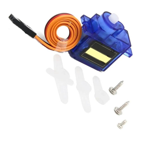Top Shelf Six Channel Servo Motor Set For Rc Helicopter And Airplane Controls with orange wire and screws.