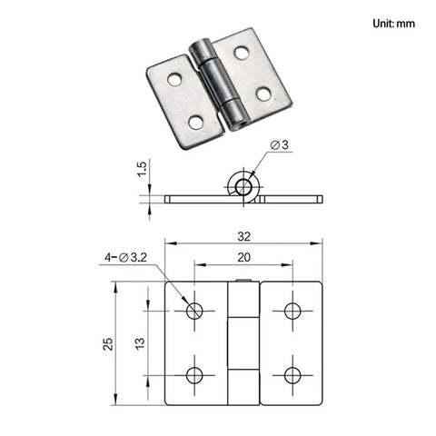Front view: stainless steel damping torque cabinet hinge; 1pc, Amazon brand; shows mounting holes and hinge barrel.