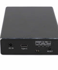 Heavy Duty 2 Bay Sata Raid Enclosure supports 2.5 inch drives via USB 3.1 Type C connection, back view with ports and settings.