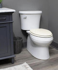 Soft Close Elongated Toilet Seat With Easy Clean Hinges Durable Plastic Build Biscuit Color Made In USA