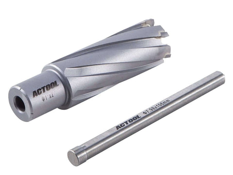 ACTOOL annular cutter, 1'' diameter, 2'' depth of cut, carbide-tipped with 3/4'' Weldon shank, front view